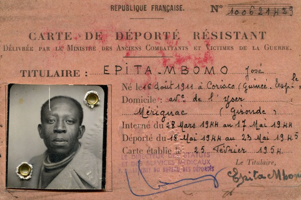 Carte de déporté résistant de José Epita Mbomo, 25 février 1954. Collection particulière.