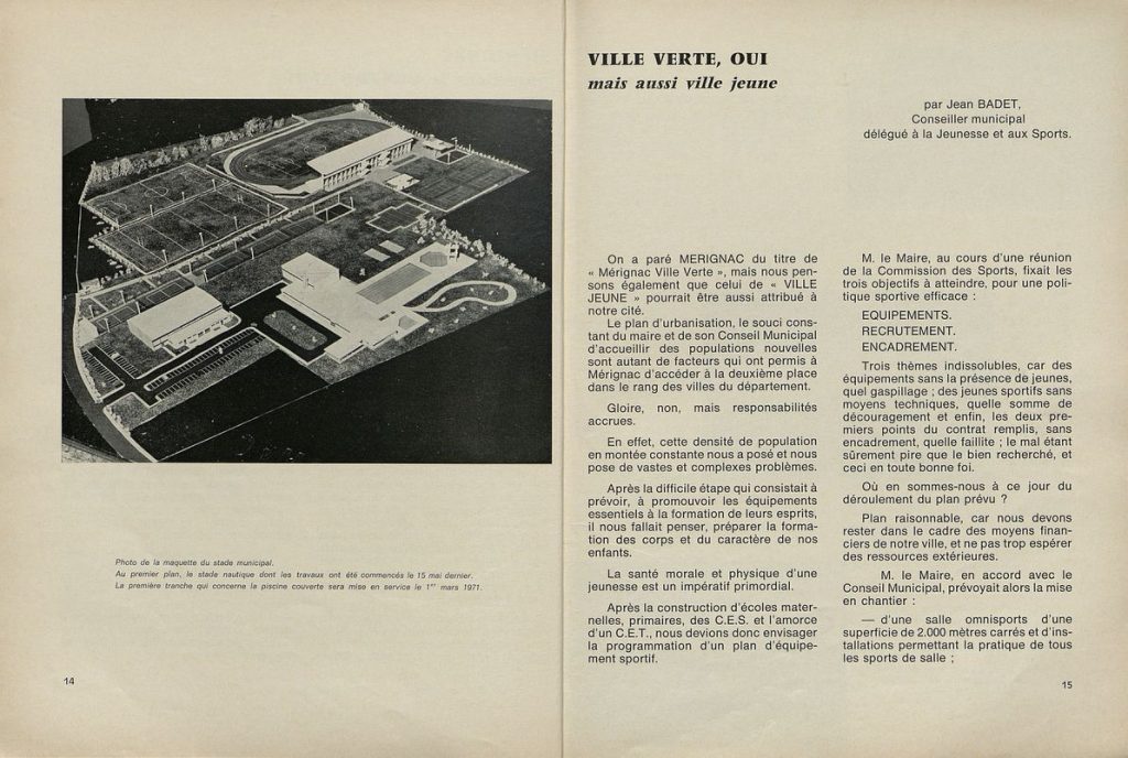 Extrait de Mérignac Ville Verte, bulletin municipal officiel, n° 3, mars 1971. Archives communales de Mérignac, 1 C 12.