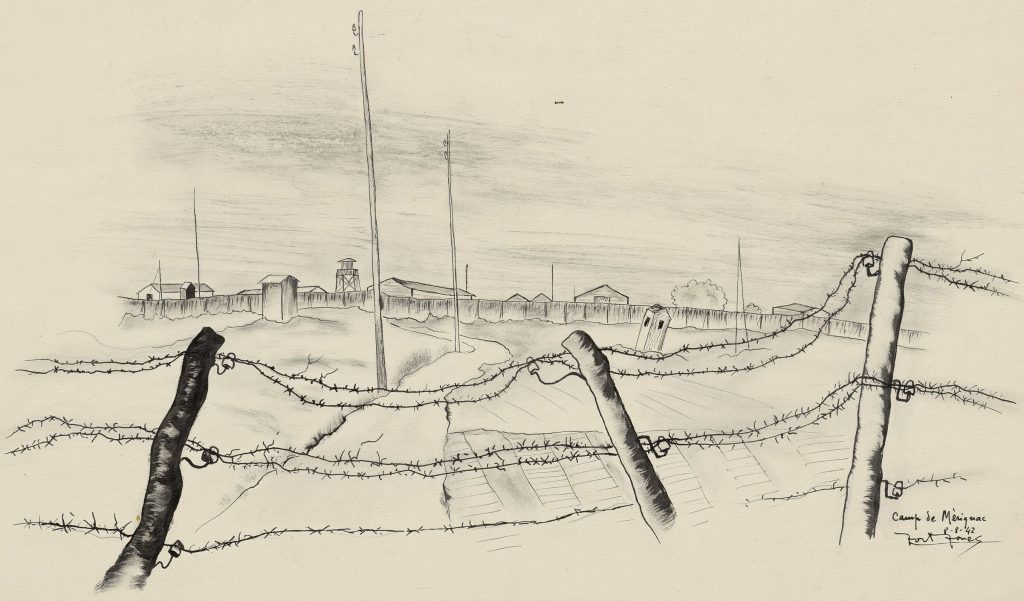 Camp d’internement de Mérignac, 8 août 1942. Dessin. Tort-Torres. Archives de Mérignac, 3 Fi 1.
