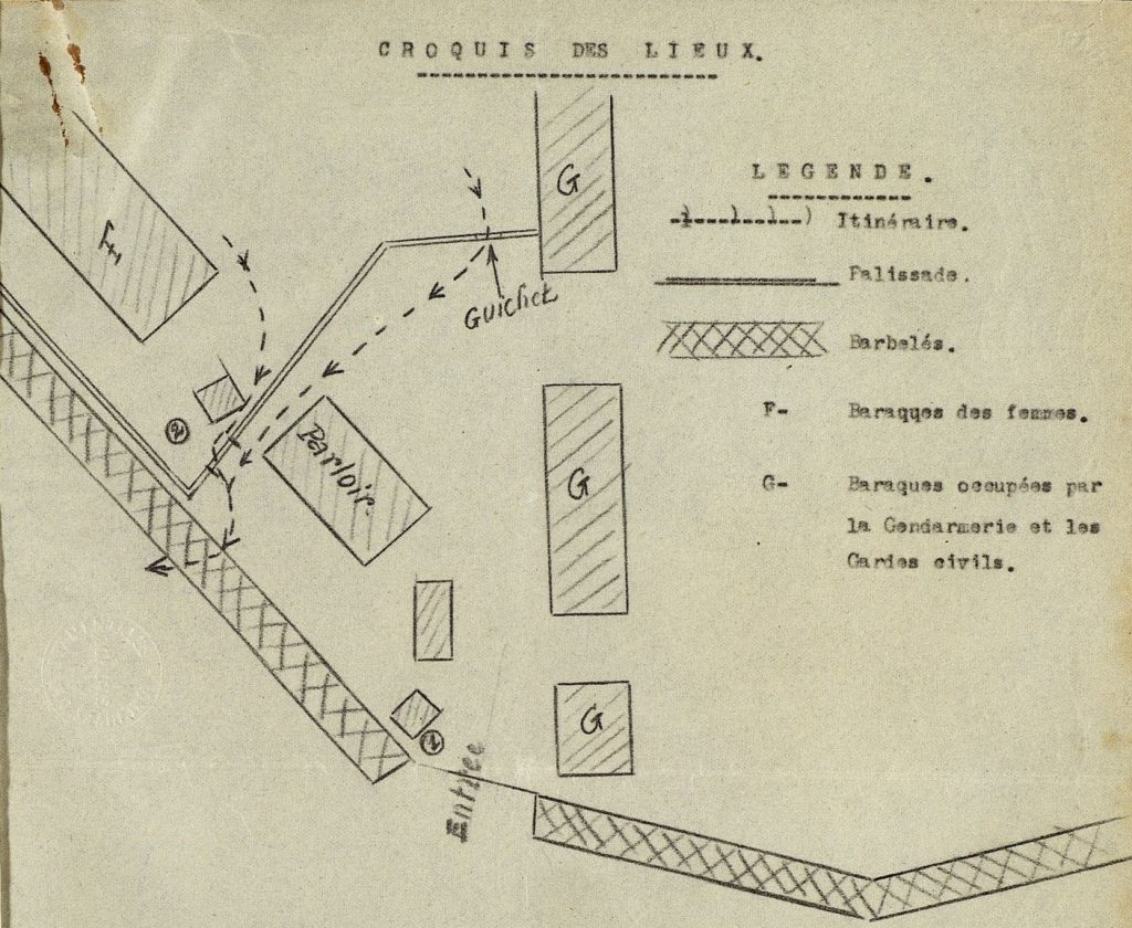 Plan relatif à l’évasion de deux internées politiques, 20 septembre 1943. Archives départementales de la Gironde, 103 W 116.