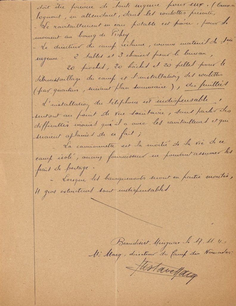 Rapport du directeur du camp de nomades de Beaudésert, 17 novembre 1940. (suite) Archives départementales de la Gironde, 58 W 82.