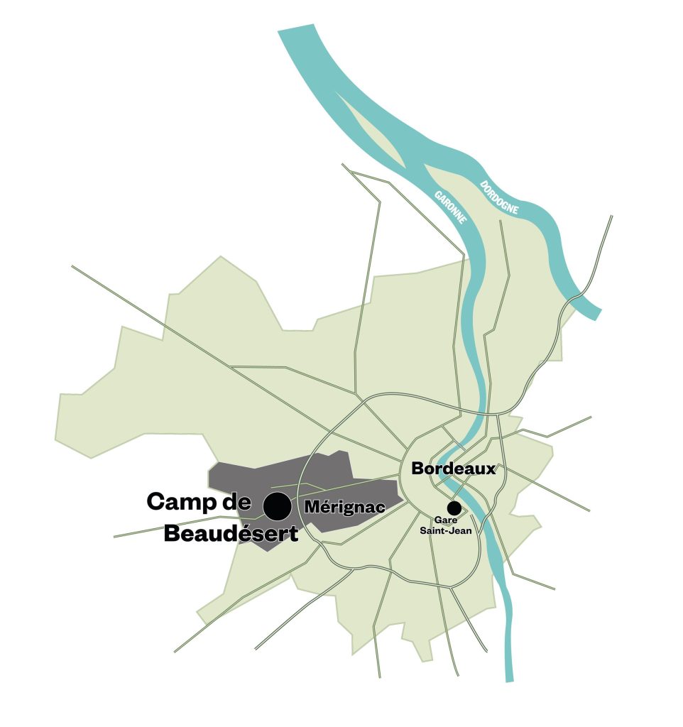 Plan de situation du camp dans la région de Bordeaux.