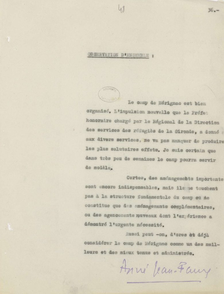 Conclusion du rapport d’André Jean-Faure de l’inspection du 18 décembre 1941, 18 février 1942. Archives nationales, F/7/15099.